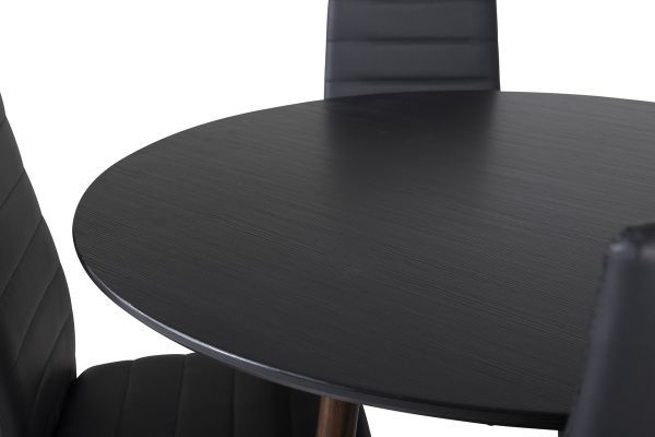 Imagine Vă rugăm să traduceți complet Plaza Round Table 100 cm - Blat negru - Picioare din nuc + Scaun de masă cu spătar înalt subțire - Picioare negre - PU negru_4