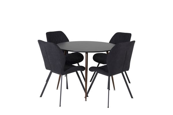 Imagine Plaza Masa Rotundă 100 cm - Blat Negru - Picioare Nuc + Scaun Dining Gemma - Picioare Negre - Material Negru_4