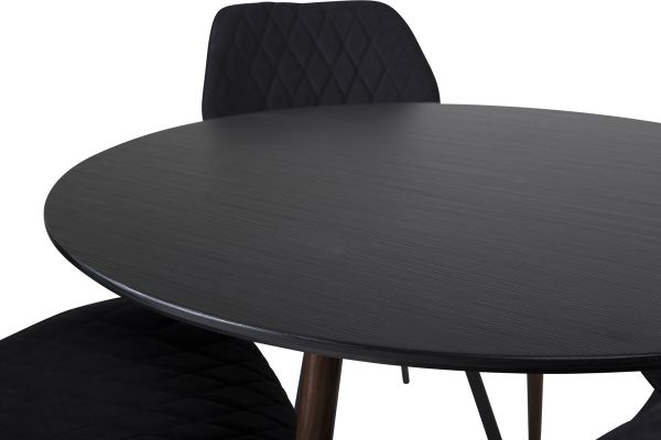 Imagine Plaza Masa Rotundă 100 cm - Blat Negru - Picioare Nuc + Scaun Dining Gemma - Picioare Negre - Material Negru_4