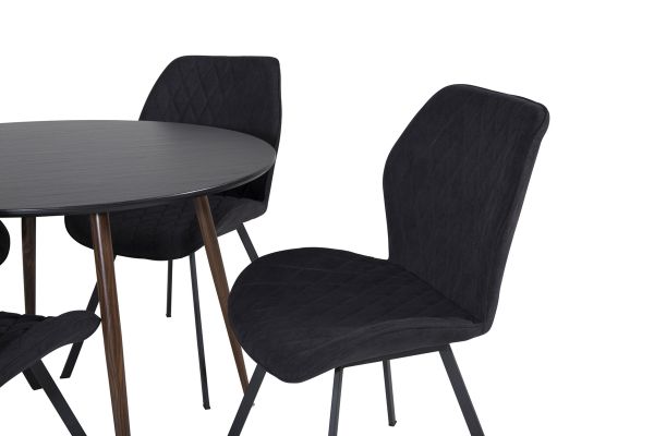 Imagine Plaza Masa Rotundă 100 cm - Blat Negru - Picioare Nuc + Scaun Dining Gemma - Picioare Negre - Material Negru_4