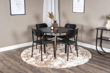 Imagine Plaza Round Table 100 cm - Black Top - Walnut legs +Polly Dining Chair - Black / Black _4