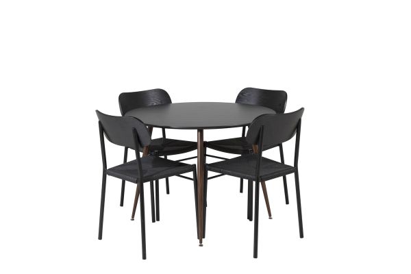 Imagine Plaza Round Table 100 cm - Black Top - Walnut legs +Polly Dining Chair - Black / Black _4