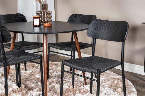 Imagine Plaza Round Table 100 cm - Black Top - Walnut legs +Polly Dining Chair - Black / Black _4