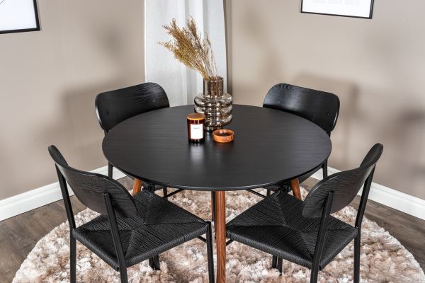 Imagine Plaza Round Table 100 cm - Black Top - Walnut legs +Polly Dining Chair - Black / Black _4