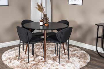 Imagine Te rog să traduci complet Plaza Round Table 100 cm - Blat Negru - Picioare Nuc+Vault Dining Chair - Picioare Negre - Material Negru_4