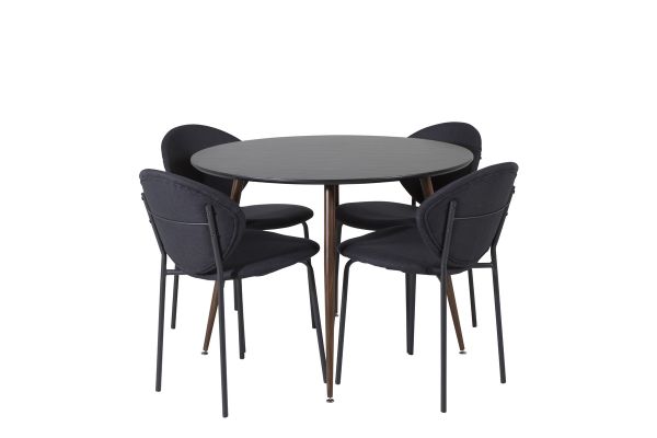 Imagine Te rog să traduci complet Plaza Round Table 100 cm - Blat Negru - Picioare Nuc+Vault Dining Chair - Picioare Negre - Material Negru_4