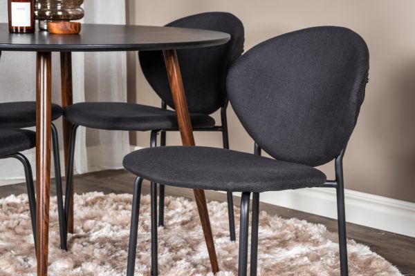 Imagine Te rog să traduci complet Plaza Round Table 100 cm - Blat Negru - Picioare Nuc+Vault Dining Chair - Picioare Negre - Material Negru_4