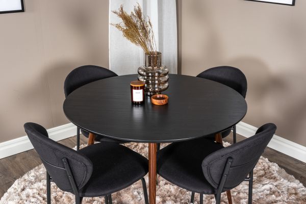 Imagine Te rog să traduci complet Plaza Round Table 100 cm - Blat Negru - Picioare Nuc+Vault Dining Chair - Picioare Negre - Material Negru_4