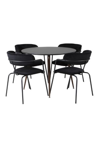 Imagine Vă rog să traduceți complet Plaza Round Table 100 cm - Blat negru - Picioare de nuc + Scaun Arca - Picioare negre - Catifea neagră_4