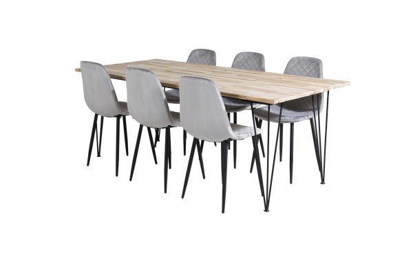 Imagine Bali Dining Table 200*90*H75 - Nature / Black+Polar Diamond Dining Chair - Black Legs - Grey Velvet_6