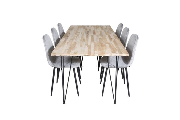 Imagine Bali Dining Table 200*90*H75 - Nature / Black+Polar Diamond Dining Chair - Black Legs - Grey Velvet_6