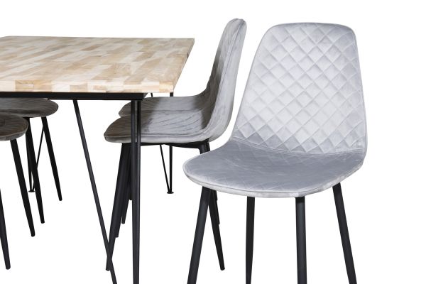 Imagine Bali Dining Table 200*90*H75 - Nature / Black+Polar Diamond Dining Chair - Black Legs - Grey Velvet_6