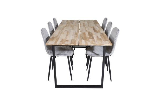 Imagine Masa de dining Cirebon 200*90cm - Natură / Negru+ Scaun de dining Polar Diamond - Picioare Negre - Catifea Gri_6