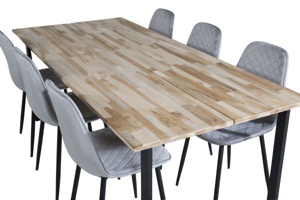 Imagine Masa de dining Cirebon 200*90cm - Natură / Negru+ Scaun de dining Polar Diamond - Picioare Negre - Catifea Gri_6