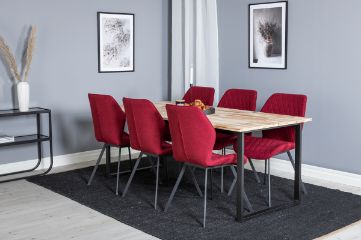 Imagine Vă rugăm să traduceți complet Tabelul de dining Cirebon 200 * 90cm - Natură / Negru + Scaunul de dining Gemma - Picioare negre - Material roșu_6