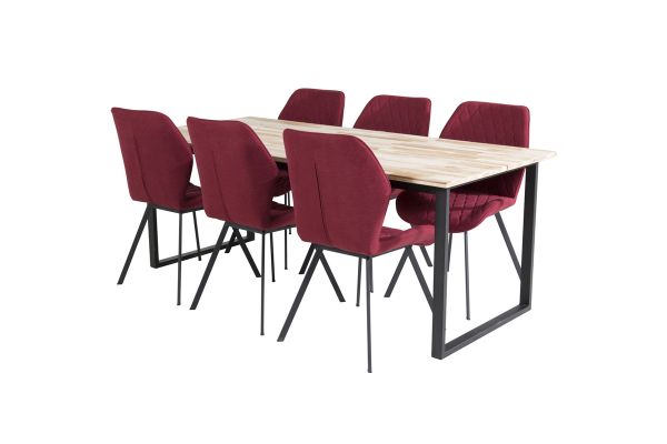 Imagine Vă rugăm să traduceți complet Tabelul de dining Cirebon 200 * 90cm - Natură / Negru + Scaunul de dining Gemma - Picioare negre - Material roșu_6