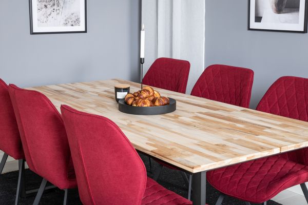 Imagine Vă rugăm să traduceți complet Tabelul de dining Cirebon 200 * 90cm - Natură / Negru + Scaunul de dining Gemma - Picioare negre - Material roșu_6