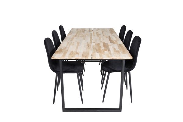 Imagine Masa de dining Cirebon 200*90cm - Natură / Negru+ Scaun de dining Polar Diamond - Picioare negre - Catifea neagră_6