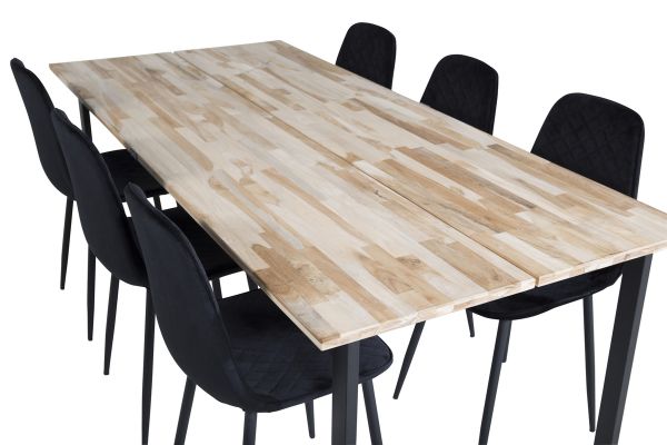 Imagine Masa de dining Cirebon 200*90cm - Natură / Negru+ Scaun de dining Polar Diamond - Picioare negre - Catifea neagră_6