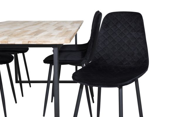 Imagine Masa de dining Cirebon 200*90cm - Natură / Negru+ Scaun de dining Polar Diamond - Picioare negre - Catifea neagră_6