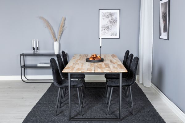 Imagine Masa de dining Cirebon 200*90cm - Natură / Negru+ Scaun de dining Polar Diamond - Picioare negre - Catifea neagră_6