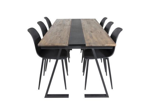 Imagine Te rog sa traduci complet:

Masă de dining Jakarta. 200*90*H75 - Teak Închis / Negru + Scaun de dining din plastic Polar - Picioare negre / Plastic negru_6