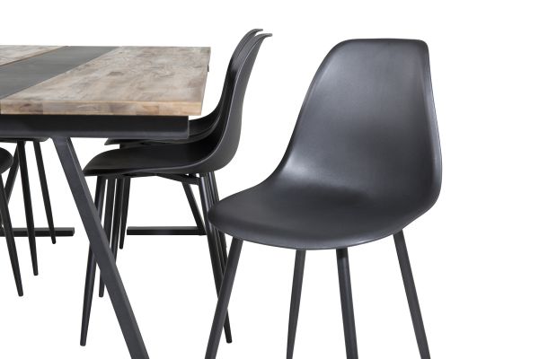 Imagine Te rog sa traduci complet:

Masă de dining Jakarta. 200*90*H75 - Teak Închis / Negru + Scaun de dining din plastic Polar - Picioare negre / Plastic negru_6