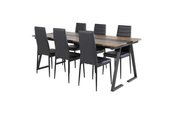 Imagine Masa de dining Jakarta. 200*90*H75 - Teak închis / Negru+Scaun de dining Slim cu spătar înalt - Picioare negre - PU negru_6