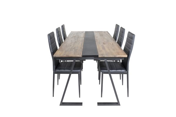 Imagine Masa de dining Jakarta. 200*90*H75 - Teak închis / Negru+Scaun de dining Slim cu spătar înalt - Picioare negre - PU negru_6