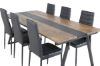 Imagine Masa de dining Jakarta. 200*90*H75 - Teak închis / Negru+Scaun de dining Slim cu spătar înalt - Picioare negre - PU negru_6