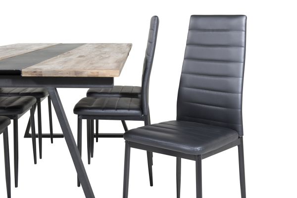 Imagine Masa de dining Jakarta. 200*90*H75 - Teak închis / Negru+Scaun de dining Slim cu spătar înalt - Picioare negre - PU negru_6