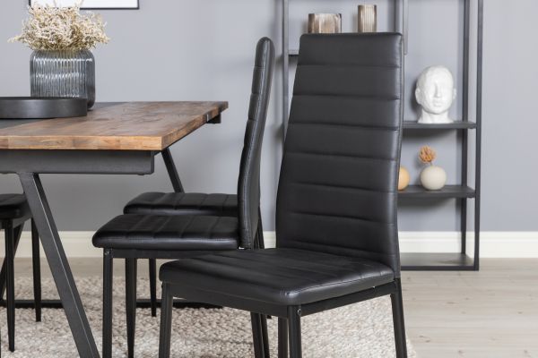 Imagine Masa de dining Jakarta. 200*90*H75 - Teak închis / Negru+Scaun de dining Slim cu spătar înalt - Picioare negre - PU negru_6