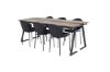 Imagine Masa de dining Jakarta - 200*90*H75 - Teak întunecat / Negru+Scaun de dining Vault - Picioare negre - Material negru_6