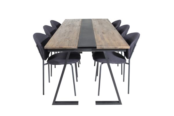 Imagine Masa de dining Jakarta - 200*90*H75 - Teak întunecat / Negru+Scaun de dining Vault - Picioare negre - Material negru_6