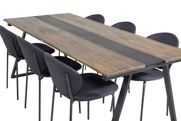 Imagine Masa de dining Jakarta - 200*90*H75 - Teak întunecat / Negru+Scaun de dining Vault - Picioare negre - Material negru_6