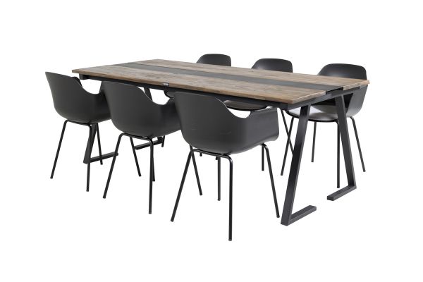 Imagine Masa de dining Jakarta. 200*90*H75 - Teak închis / Negru+Scaun din plastic Comfort - Picioare negre - Plastic negru_6