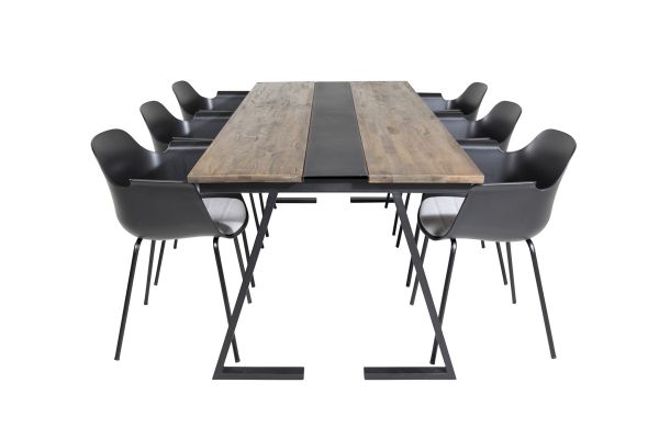 Imagine Masa de dining Jakarta. 200*90*H75 - Teak închis / Negru+Scaun din plastic Comfort - Picioare negre - Plastic negru_6