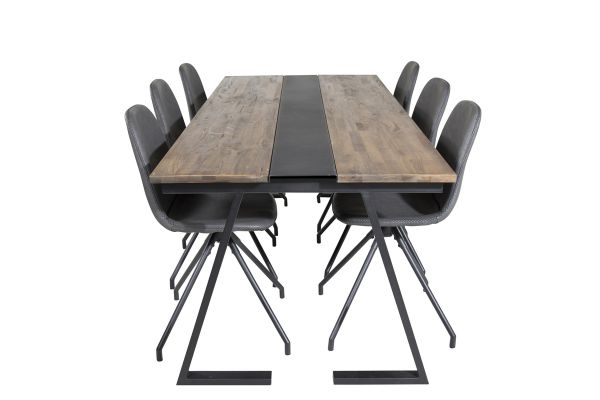 Imagine Masa de Dining Jakarta. 200*90*H75 - Teak închis / Negru+Scaun de Dining Polar cu funcție de rotire - Picioare negre - PU negru - Cusături negre_6