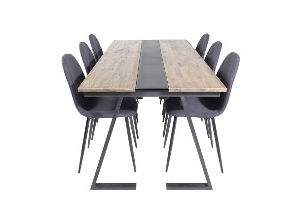 Imagine Masa de dining Jakarta complet tradusă. 200 * 90 * H75 - Teak întunecat / Negru + Scaun de dining Polar - Picioare negre - Material negru_6