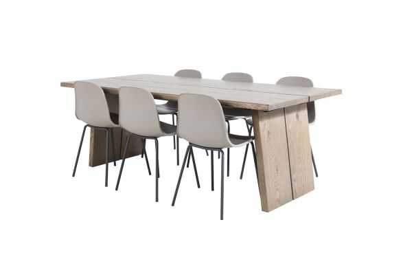 Imagine Masa de dining Logger - Stejar fumat - 210 cm+Scaun de dining Arctic - Picioare negre - Plastic khaki_6