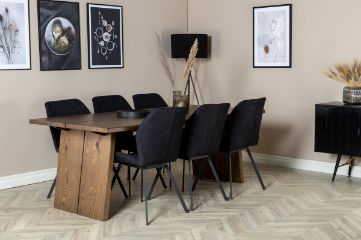 Imagine Tabel de dining Logger - Stejar Fumuriu - 210 cm+ Scaun de dining Gemma - Picioare Negre - Material Negru_6