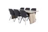 Imagine Tabel de dining Logger - Stejar Fumuriu - 210 cm+ Scaun de dining Gemma - Picioare Negre - Material Negru_6