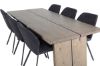 Imagine Tabel de dining Logger - Stejar Fumuriu - 210 cm+ Scaun de dining Gemma - Picioare Negre - Material Negru_6