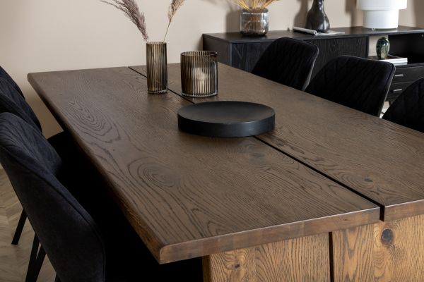 Imagine Tabel de dining Logger - Stejar Fumuriu - 210 cm+ Scaun de dining Gemma - Picioare Negre - Material Negru_6