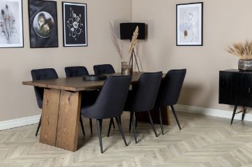 Imagine Rustic Dining Table - Smoked Oak - 210 cm+Scaun de lux de catifea - Picioare negre - Material negru_6