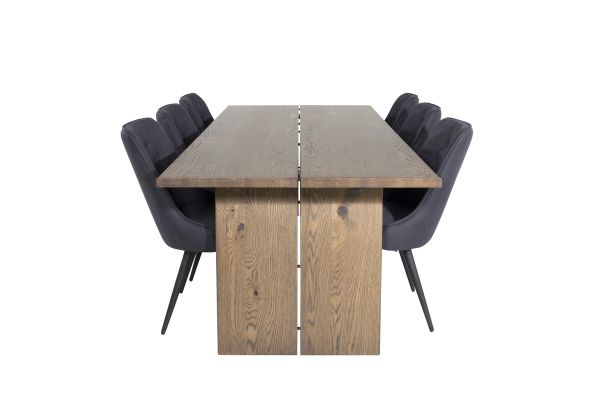 Imagine Rustic Dining Table - Smoked Oak - 210 cm+Scaun de lux de catifea - Picioare negre - Material negru_6