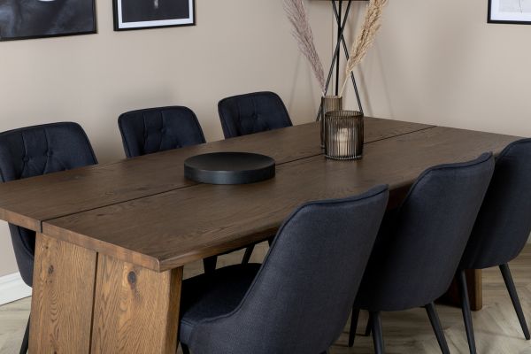 Imagine Rustic Dining Table - Smoked Oak - 210 cm+Scaun de lux de catifea - Picioare negre - Material negru_6