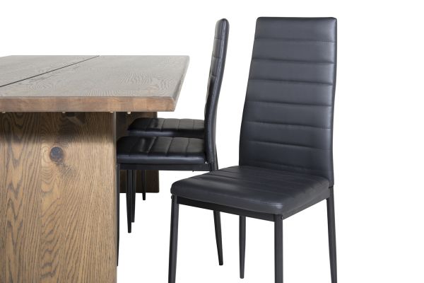 Imagine Masa de dining Logger - Stejar Fumat - 210 cm + Scaun de dining cu spătar înalt Slim - Picioare negre - Tapitat negru_6