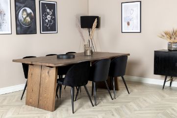 Imagine Tabel de dining Logger - Stejar Fumuriu - 210 cm+Scaun de dining Velvet - Negru / Negru_6