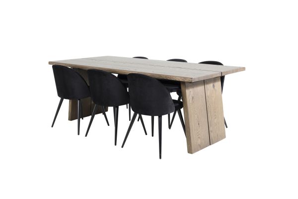 Imagine Tabel de dining Logger - Stejar Fumuriu - 210 cm+Scaun de dining Velvet - Negru / Negru_6